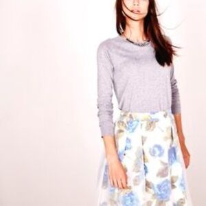 NWT JUGE Etta Romantic Southern Classic Blue Ivory Rose Floral Full MIDI Skirt 0